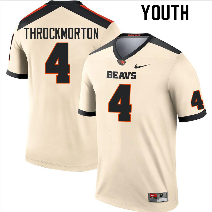 Youth #4 Travis Throckmorton Oregon State Beavers College Football Jerseys Stitched Sale-Cream